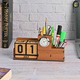 Load image into Gallery viewer, Wooden Desk Organizer with Lifetime Calendar and Clock | High-Quality Workspace Essential | Eco-Friendly