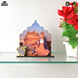 Load image into Gallery viewer, Guru Nanak Dev Ji Wooden Table Top Idol with Golden Temple Background | Spiritual Decor for Home &amp; Office