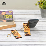 Cellphone Stand with Keyring | Wooden Mobile Stand with 2 in 1 Style Watch Video Horizontal and Vertical | Premium Golden Keychain