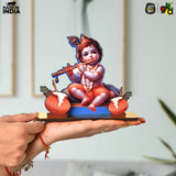 Load image into Gallery viewer, Decorative Lord Krishna Table Top Frame with Flute and Butter Pots | Divine Baby Krishna Idol for Home, Office &amp; Gift Purposes | Spiritual Home Décor - Gift Kya De 