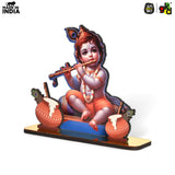 Load image into Gallery viewer, Decorative Lord Krishna Table Top Frame with Flute and Butter Pots | Divine Baby Krishna Idol for Home, Office &amp; Gift Purposes | Spiritual Home Décor - Gift Kya De 