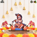 Load image into Gallery viewer, Decorative Lord Krishna Table Top Frame with Flute and Butter Pots | Divine Baby Krishna Idol for Home, Office &amp; Gift Purposes | Spiritual Home Décor - Gift Kya De 