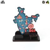 Load image into Gallery viewer, India Map Desk Table Top with Pen Holder &amp; Visiting Card Stand – Showcasing Iconic Places, Pride Animals, and Culture | Patriotic Gifts for Republic Day &amp; Independence Day