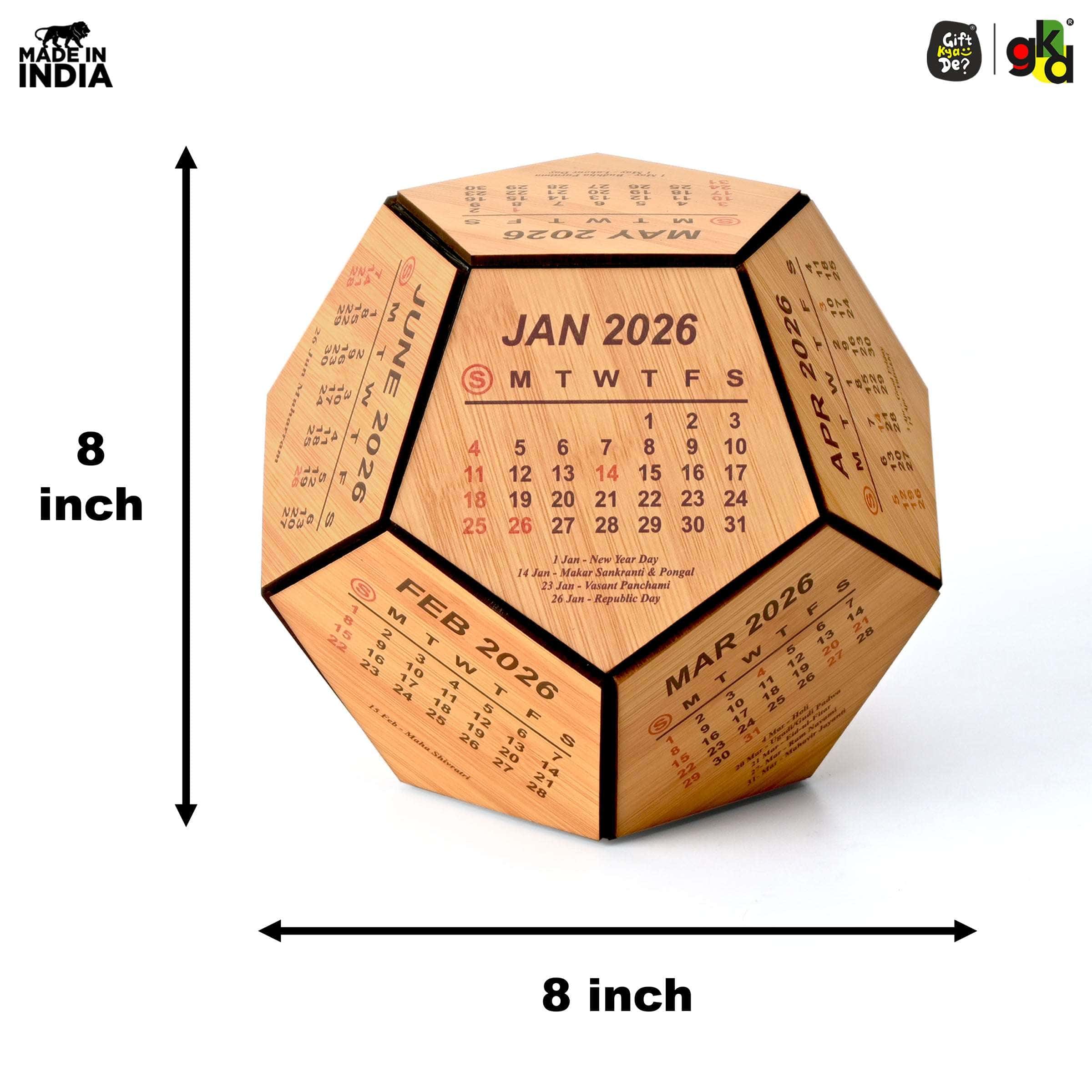 Buy Wooden 3D Pentagon Desk Calendar 2025 Online - Gift Kya De