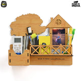 Load image into Gallery viewer, Wooden Desk Organizer With Photo Frame | Desk Accessories Holder | Home &amp; Office Decor