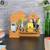 Load image into Gallery viewer, Wooden Desk Organizer With Photo Frame | Desk Accessories Holder | Home &amp; Office Decor