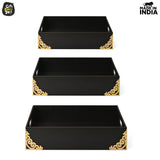 Load image into Gallery viewer, Wooden Tray Set of 3 Premium Baskets for Gift Packing Also Dry Fruits Tray for Serving Chocolates Sweets Cookies, Festival hampers Gift Trays for Wedding (3pc 16x12 14x11 12x9 inch)