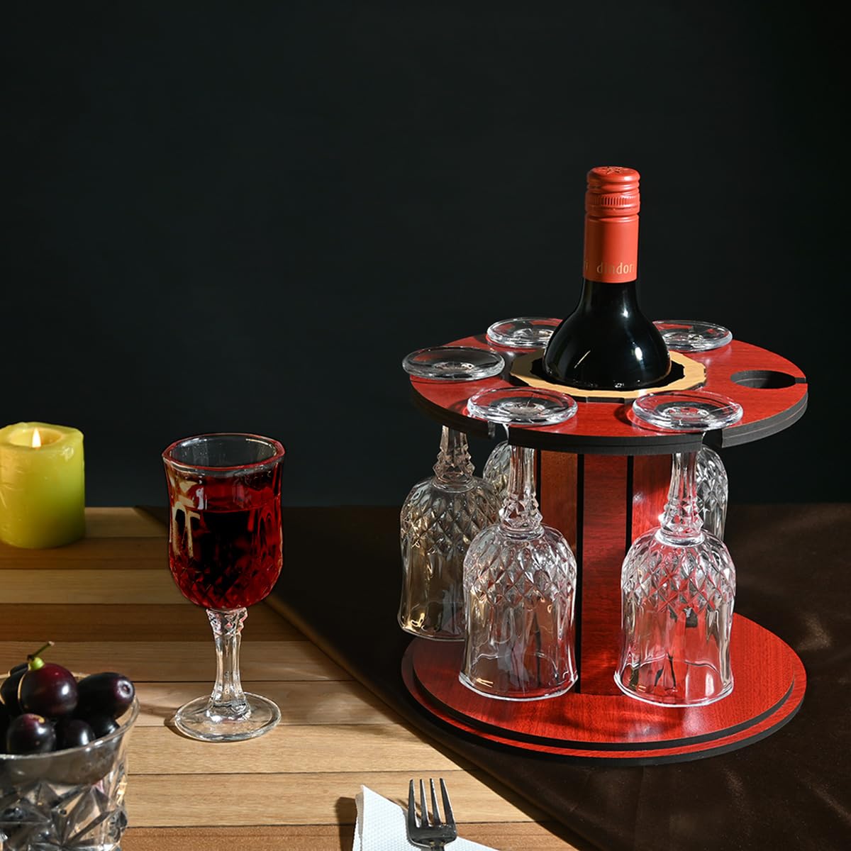 Wine Glass Holder Countertop Organizer Kitchen for 6 Glasses and 1 Wine Bottle, Wine Glass Stand for Dinning Table (Premium)