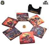 Load image into Gallery viewer, Coaster Set of 6 Bullet Bike &amp; Thar Car Lover | Gifts with Proper Coaster Stand | Set fit for Tea Cups, Coffee Mugs and Glasses (Square 3.8 X 3.8 Inch)