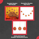 Wooden Diwali Gift Set Mandir, Diya Toran and Shubh Labh Swastik Dangler - Gift Kya De