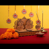 Wooden Diwali Gift Set Mandir, Diya Toran and Shubh Labh Swastik Dangler - Gift Kya De